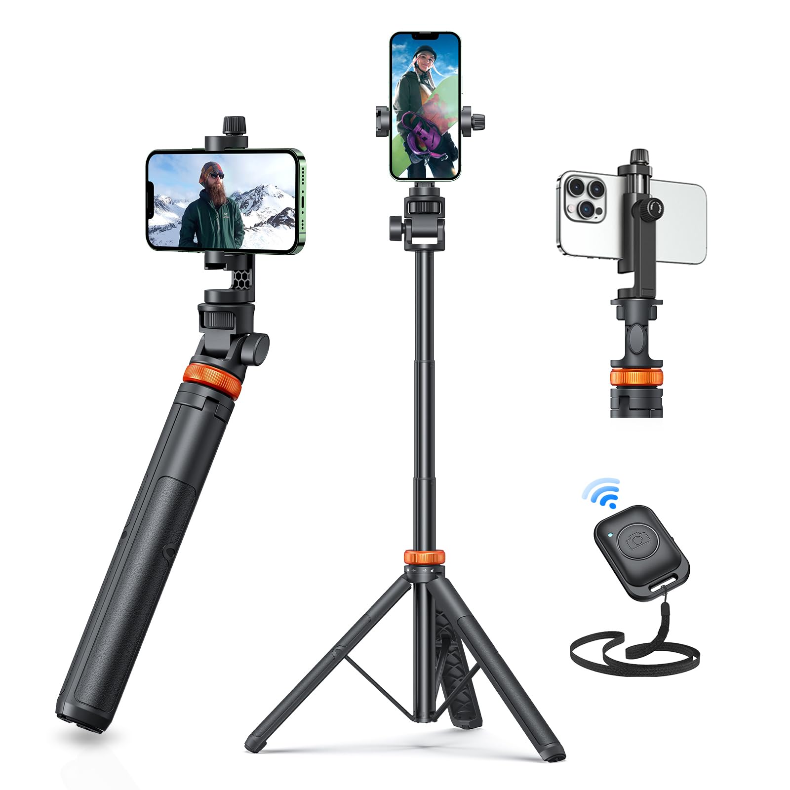 EUCOS 62" Phone Tripod, Tripod for iPhone & Selfie Stick with Remote | Extendabl
