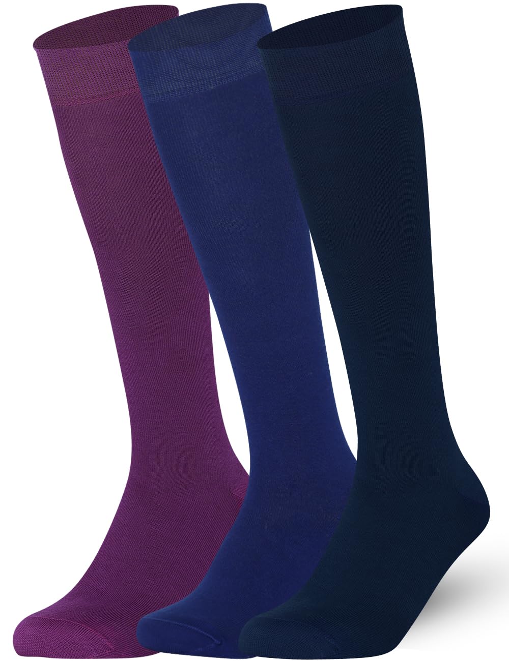 Mysocks Knee High Socks for Women and Men 3 Pairs Pack Casual Plain Multi Colour