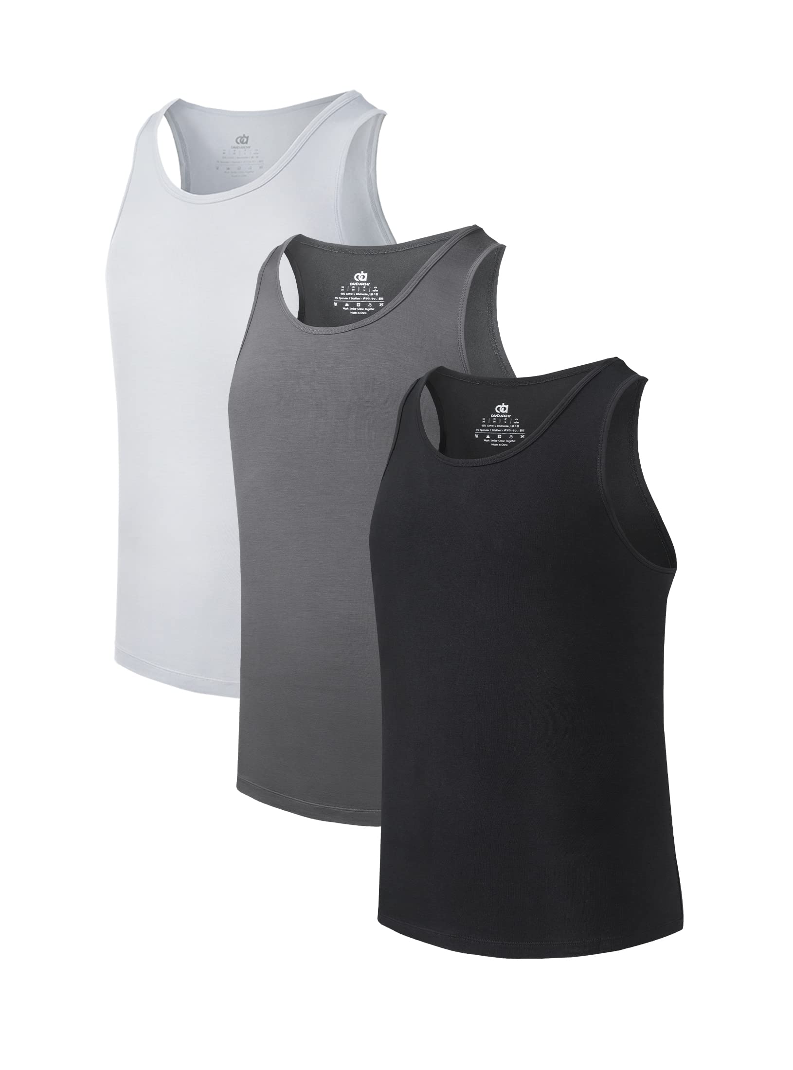 DAVID ARCHY Underarm Men's Underarm Tank Tops with Round Neck V-Neck or Short Sl