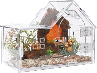 ZUIFIANLE Acrylic Jumping Spider Enclosure House-Shaped Terrarium | House-shaped tank, magnetic door & feeding port, 19-pc gothic decor with dark plants, chain, hideout, for mantis & tarantula