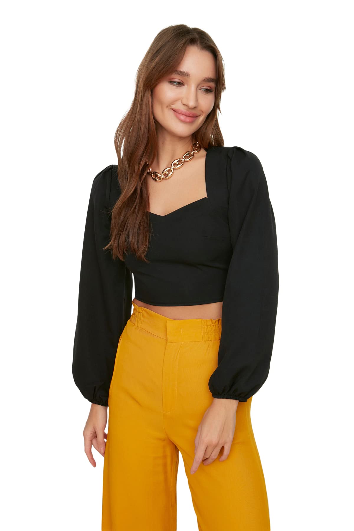 Trendyol Women's Slim Fit Bodycon Sweetheart Woven Blouse Shirt
