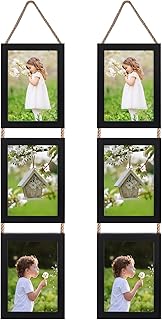 EYMPEU 7x5 Photo Frames with Twine Set of 2, Triple Vertical Black Picture Frame 7x5 for Hanging in Living Room, Bedroom, Office