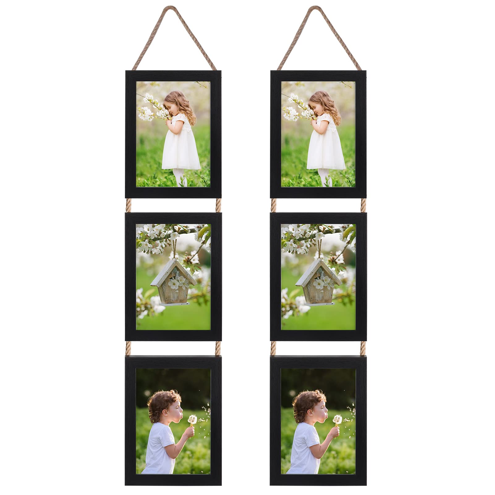 EYMPEU 7x5 Photo Frames with Twine Set of 2, Triple Vertical Black Picture Frame