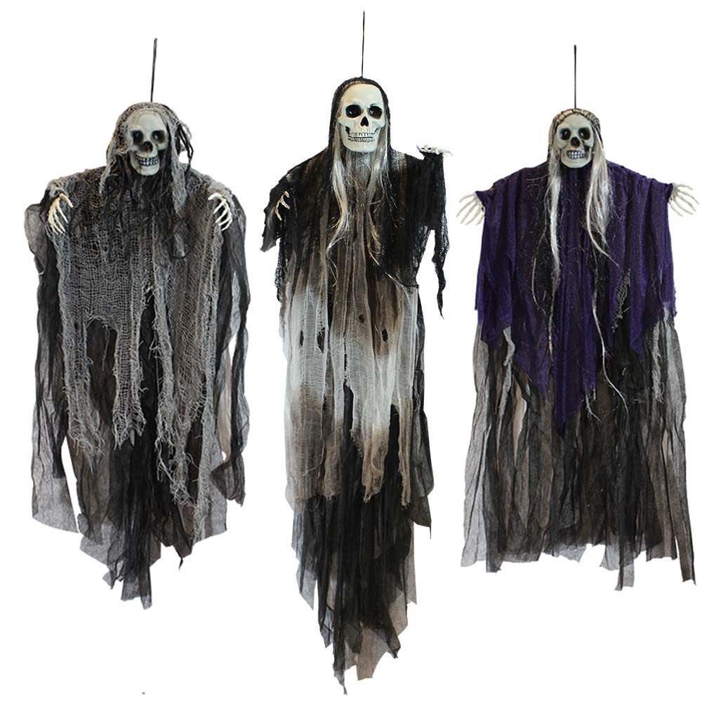 JOYIN 3 Pack Hanging Halloween Skeleton Ghosts Decorations, Grim Reapers for Bes