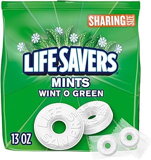 LIFE SAVERS Wint O Green Hard Mints, Individually Wrapped, Sharing, 13 oz | Cool wintergreen hard mints, great for sharing at the desk, commutes, travel and candy bowls, road trip, breath refreshment