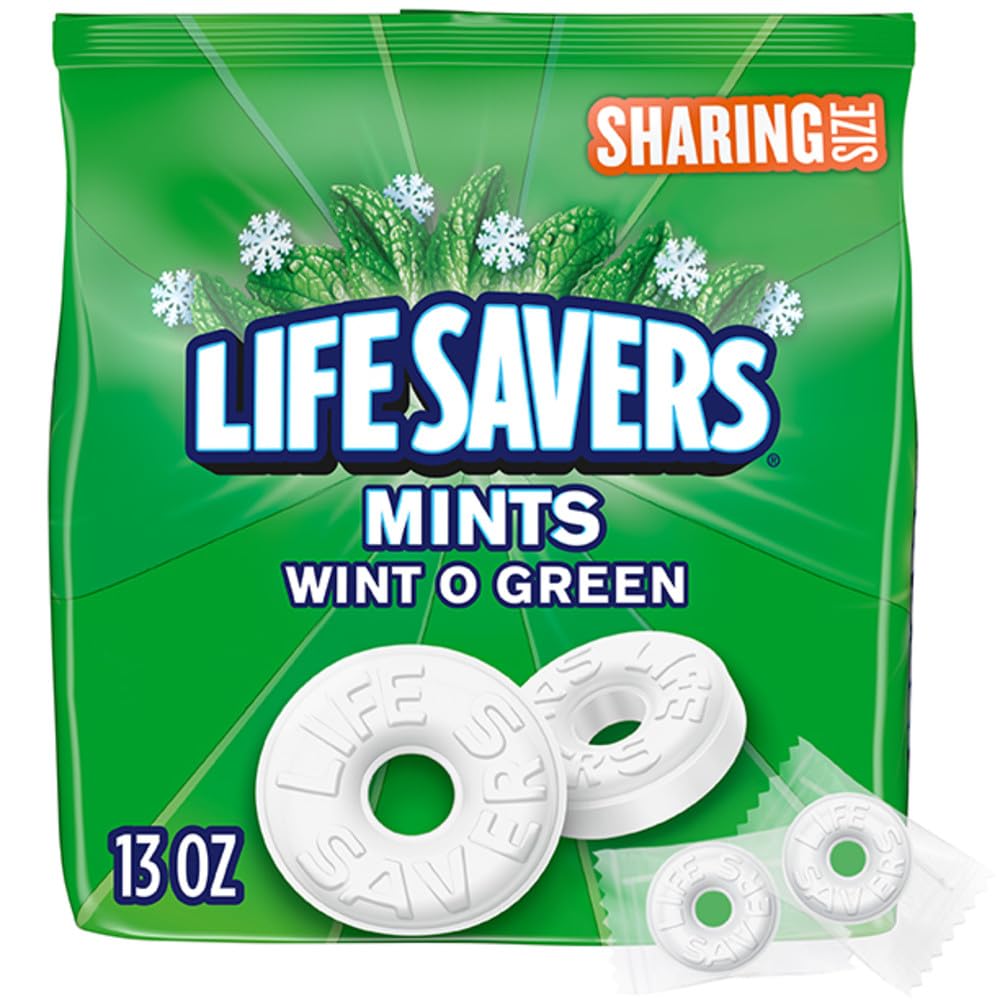 LIFE SAVERS Wint O Green Hard Mints, Individually Wrapped, Sharing, 13 oz | Cool