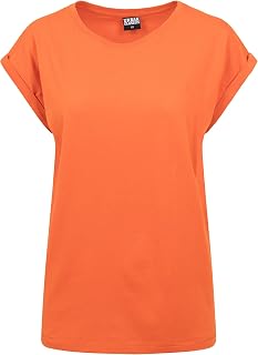 URBAN CLASSICS Women's Rolled Sleeve T-Shirt, Women's Short Sleeve Cotton T-Shirt, Round Neck and Rounded Shoulders Tee Shirt