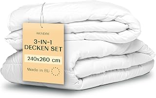 WENDRE 4 Seasons Duvet 240 x 260 cm, 2-Piece - All in One Quilt Summer and Winter Set with Microfibre - 250 GSM All Season Duvet + 150 GSM Summer Duvet, Oeko-Tex Certified & Washable