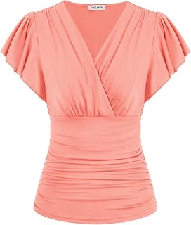 GRACE KARIN Womens Tops Dressy Casual Ruffle Sleeve Wrap Blouses