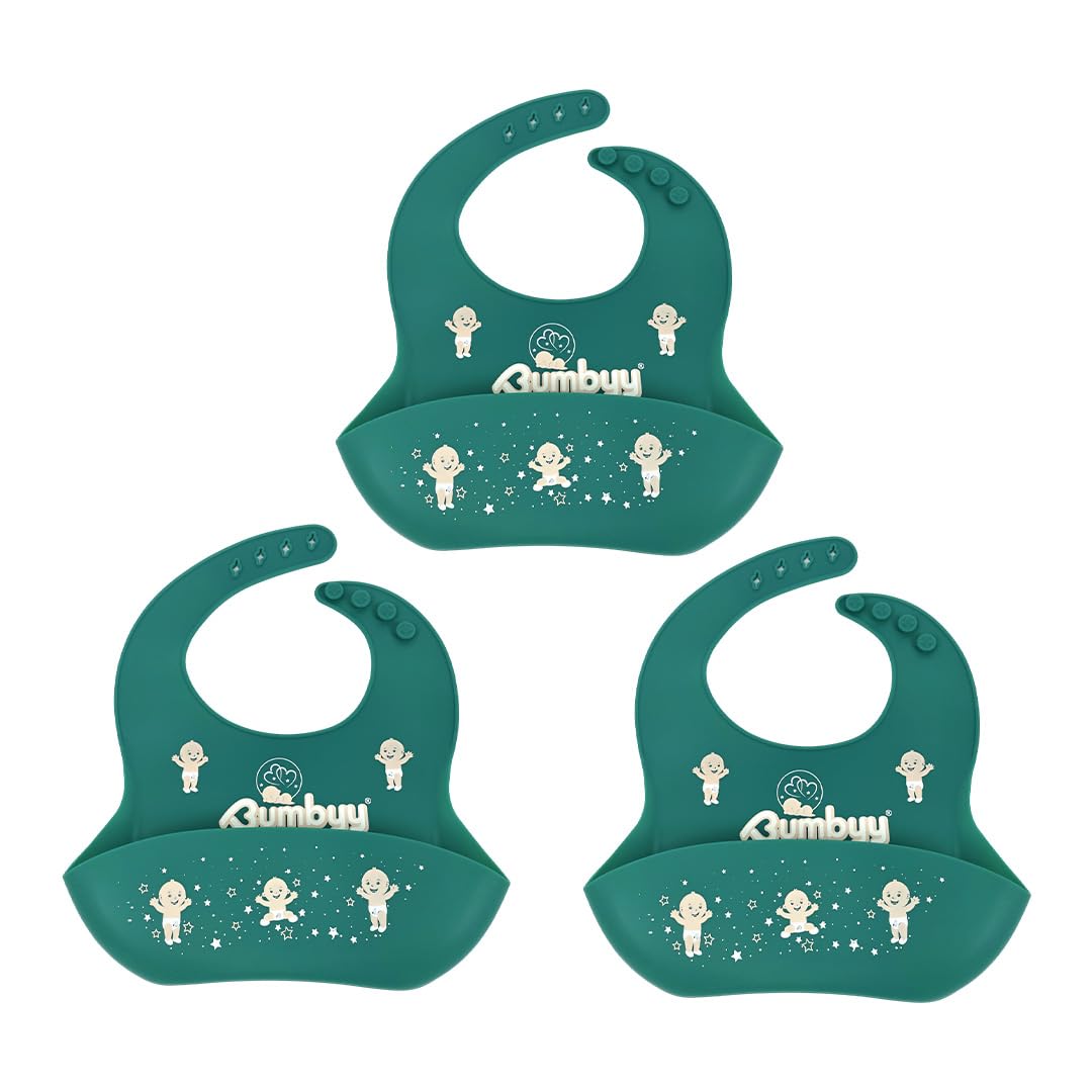 Baby Silicone Bibs 3 Pack with Food Catcher for Toddlers – Adjustable Waterproof