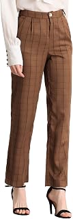 Allegra K Women's Plaid Pants Elastic Waist Casual Work Long Trousers