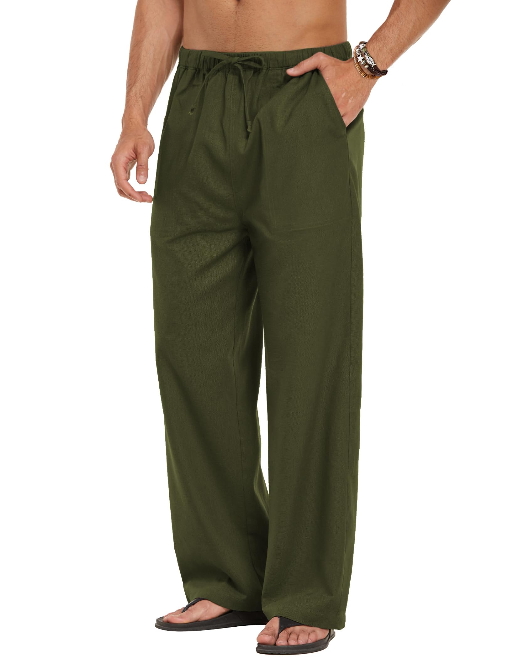 COOFANDY Mens Linen Harem Pants Drawstring Casual Elastic Waist Lightweight Pant