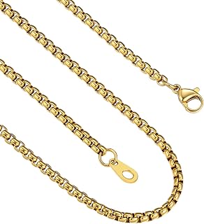 FindChic Stainless Steel Square Box Chain for Men | Silver/Gold/Black Rolo Necklace for Pendant | 2mm/3mm/6mm/8mm Width | No Tarnish, Hypoallergenic Hip Hop Jewelry with Gift Box | 18"-30" Length