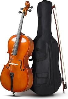 Ktaxon 3/4 Cello, Beginner Cello Acoustic Cello Set | Full Equipment with Portable Bag, Bow, Bridge and Rosin for Beginners | Adults & Kids String Musical (Natural)