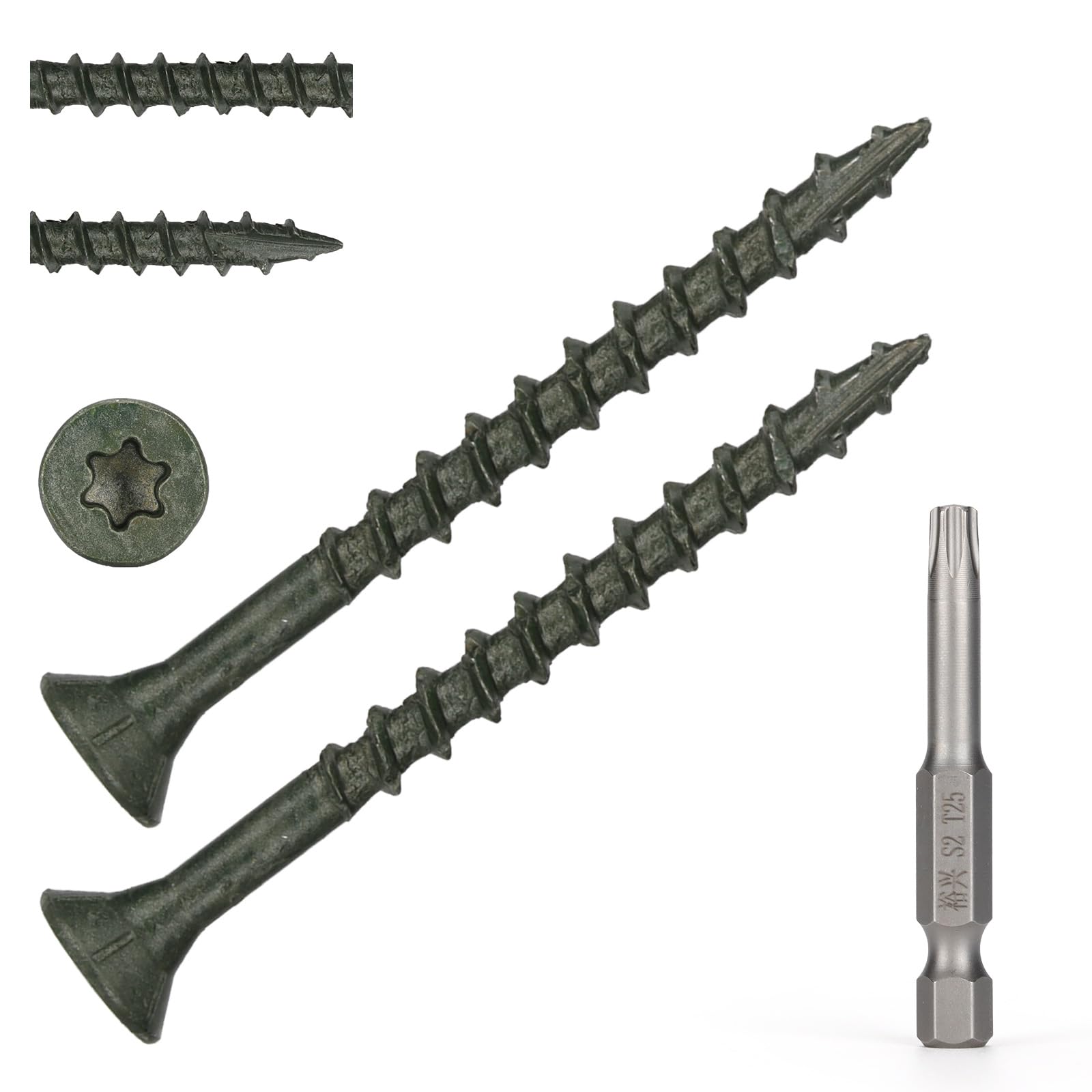 Bobibbi Wood Screws #8 x 2’’, T25 Star Torx Drive Flat Head Deck Screws, Green, 