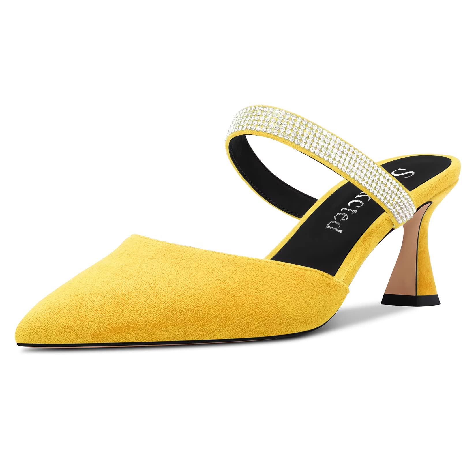 Saekcted Women's Chunky Block Medium Heel Pointed Toe Pumps Slip-on Diamante Cry