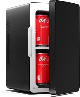 Electactic Mini Fridge, 6L/8Can Portable Small Refrigerator for Bedroom | Desktop Fridge with AC/DC, Small Cosmetics Thermoelectric Cooler &amp; Warmer for Skincare, Beverage, Food, Office, Dorm, Black