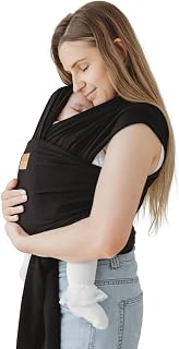 RYLOOBABY Baby Sling Carrier & Stretchy Baby Wrap - Newborn Baby Carrier 3.2–15 kg, Soft Cotton Hands-Free Babywearing Sling, Hip Healthy, One Size XXS–XXXL - Black