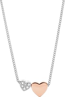 Fossil Collana da donna in acciaio inossidabile con chiusura a moschettone e ciondolo a forma di cuore, tonalità argento