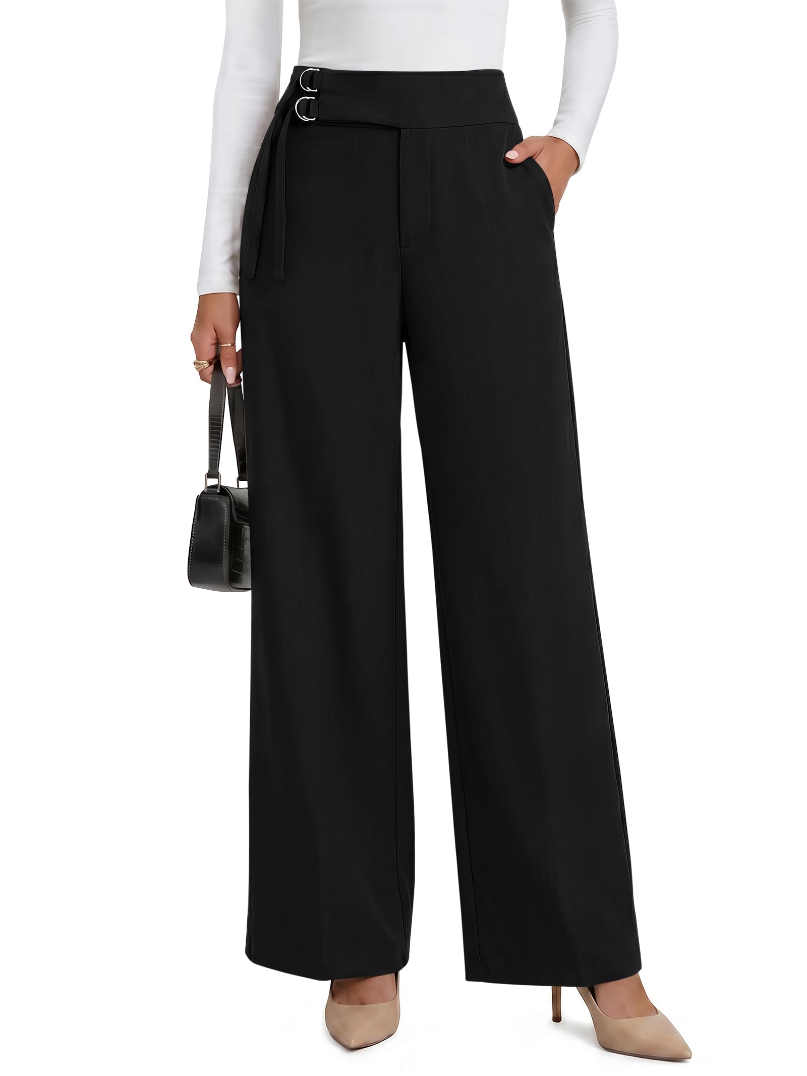 ANRABESS Womens Buckle Dress Pants with Pockets