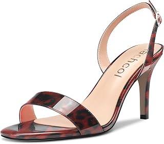 Aachcol Women's Needle Mid High Heel Sandals Back Strap Ankle Strap Slingback Round Open Toe Dress Shoes Office Wedding Party Patent Leather 8CM