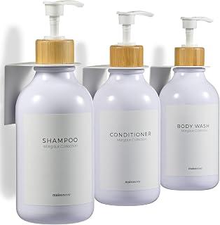 MaisoNovo Shampoo and Conditioner Dispenser|Refillable White Bamboo 3-Pack