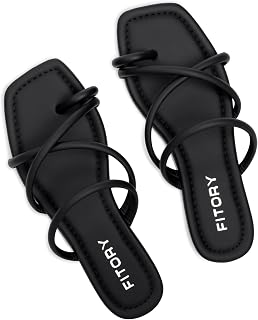 FITORY Women's Slide Sandals Toe Ring Thongs Cross Strappy Flat