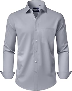 Alimens & Gentle Men's Dress Shirts Long Sleeve Wrinkle-Free Stretch Shirts Solid Formal Button Down Shirt with Pocket