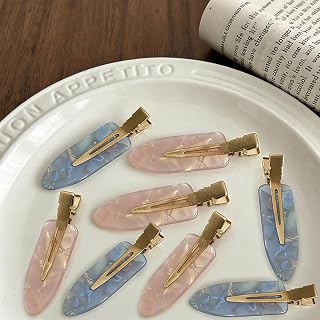 8 Pcs No Trace No Bend Hair Clips for Styling Dazzling Blue and Pink Barrette Tools Makeup Hairstyle Accessories for Women