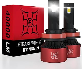 HIKARI WINGS H11 LED Headlight Bulbs, 40000LM 600% Ultra Bright Plug and Play Conversion Kit, 6000K Cool White, IP68 Waterproof, H8, H9, H16 Halogen Replacement, Pack of 2