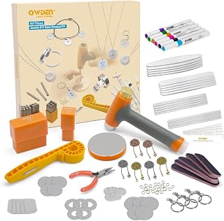 OWDEN 167 Pcs D.I.Y. Hand Stamped Kit，Metal Stamping kit. | DIY Personalized Stamp Jewelry Gift, Tag and Bracelet Blanks,Great Teenage Birthday Gift, Unique Handmade Jewelry