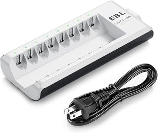 EBL AA AAA Battery Charger, 8-Bay Individual Charger for NiMH NiCD Rechargeable Batteries with AC Plug Fast Charging RC Battery Chargers