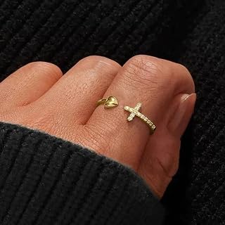 Charming Heart and Cross Ring for Women with Cubic Zirconia