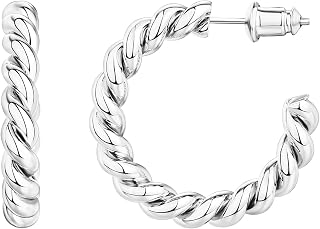 PAVOI 14K Gold Plated Twisted Rope Round Hoop Earrings