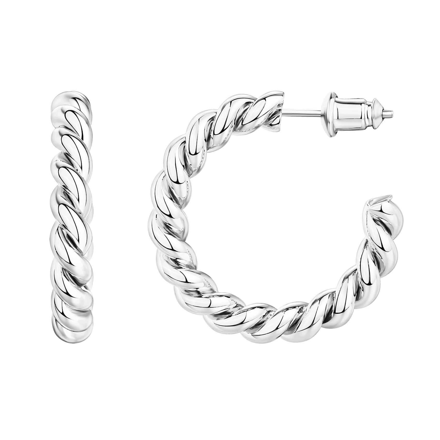 PAVOI 14K Gold Plated Twisted Rope Round Hoop Earrings