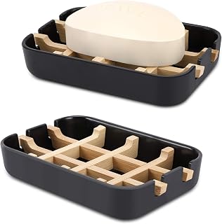 Bamboo Wood Soap Dish Holder for Bathroom Shower Sink Tub Shower (1 Piece) - Black