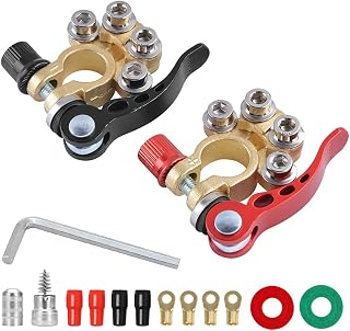 Moly Magnolia 2PCS Car Battery Terminal Connectors with Fiber Washer | positive and negative identification, quick lever access, organized cable routing, universal for vehicles