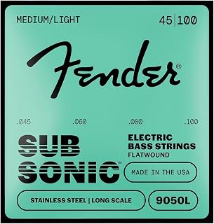 Fender 9050 Bass Strings, Stainless Steel Flatwound, 9050L .045-.100 | Flat wound bass strings made of stainless steel, jazz-ready, soft sound, smooth feel, low finger noise