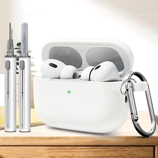 for AirPod Pro Case Silicone Cover with Cleaner Kit, Soft Cover for AirPods Pro Case 2nd/1st Comes with Keychain for Women Men,Suitable Cases for Airpods Pro 2nd Generation Case and 1st- White