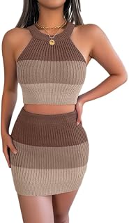 Onsoyours Women's Knitted Dress Plain Two-Piece Suit Long Sleeve Short Pullover Top and Mini Knitted Skirt Bodycon 2-Piece Set Winter Knitted Dress Jumper Dress