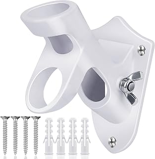 HOOPLE Flag Pole Holder for Outside House, Heavy Duty Aluminum Flag Holder & Flag Pole Mounting Bracket, Rust Free Wall Mount Flag Bracket with Stainless Hardware, Fits 1” Flag Pole (White-1Pack)