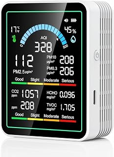 Air Quality Monitor Indoor, 10-in-1 High-Precision Real-Time CO2 Detector | for CO2 | TVOC | HCHO | Temp | AQI |PM2.5 | PM1.0 | PM10 | Temp | Detection Suitable for Home, Cars, Plants, Pets, Hotels