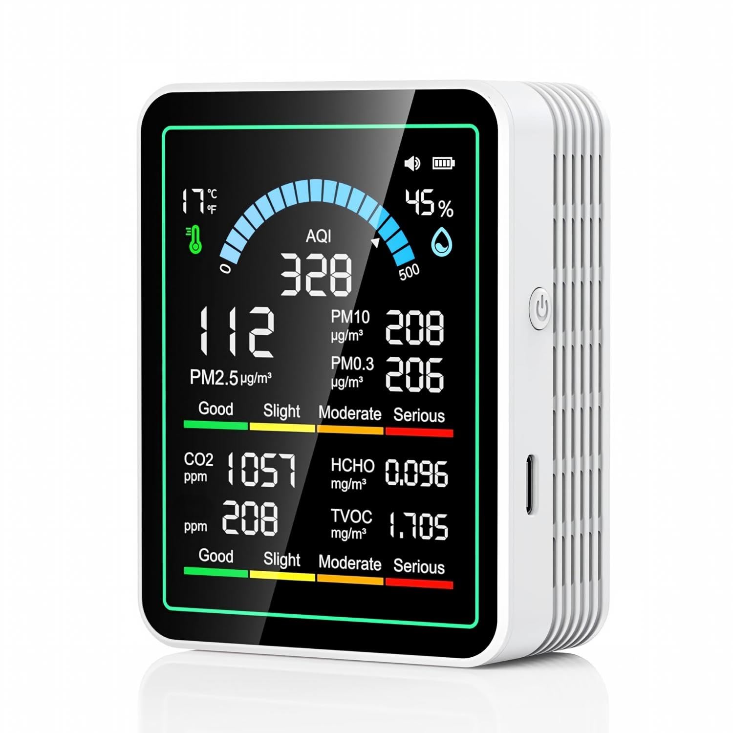 Air Quality Monitor Indoor, 10-in-1 High-Precision Real-Time CO2 Detector | for 