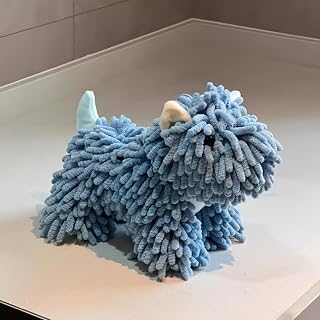 Chenille Hand Towel - Cute Cartoon Dog Plush Fuzzy Ball Hand Towel, Super Absorbent Hanging Kitchen & Bathroom Towel, Soft Hand Dry Puff for Kids, Washbasin-Dark Blue