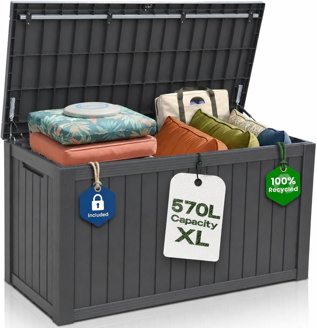 Olsen & Smith 570L Recycled Lockable Garden Storage Box & Bench Chest | 100% Rec