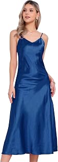 Allegra K Satin Long Dresses for Women Spaghetti Strap Silky Maxi Dress