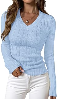 PRETTYGARDEN レディース ケーブルニット フィット Vネック セーター トップス