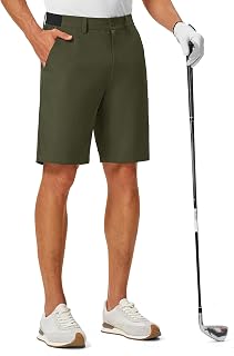TBMPOY Mens Golf Shorts 9 Inch Stretch Quick Dry Casual Flat Front Elastic Waist Shorts Mens 5 Pocket Shorts