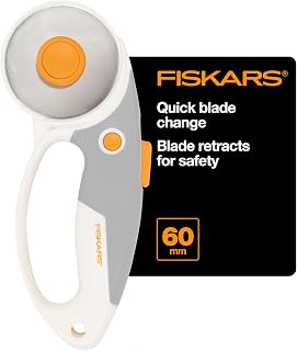 Fiskars 60mm Loop Titanium SoftGrip Rotary Cutter for Fabric &amp; Sewing | Ergonomic Loop Handle Improves Control, Cuts Thick Materials, Easy and Safe Blade Changes, Sewing &amp; Quilting Tools