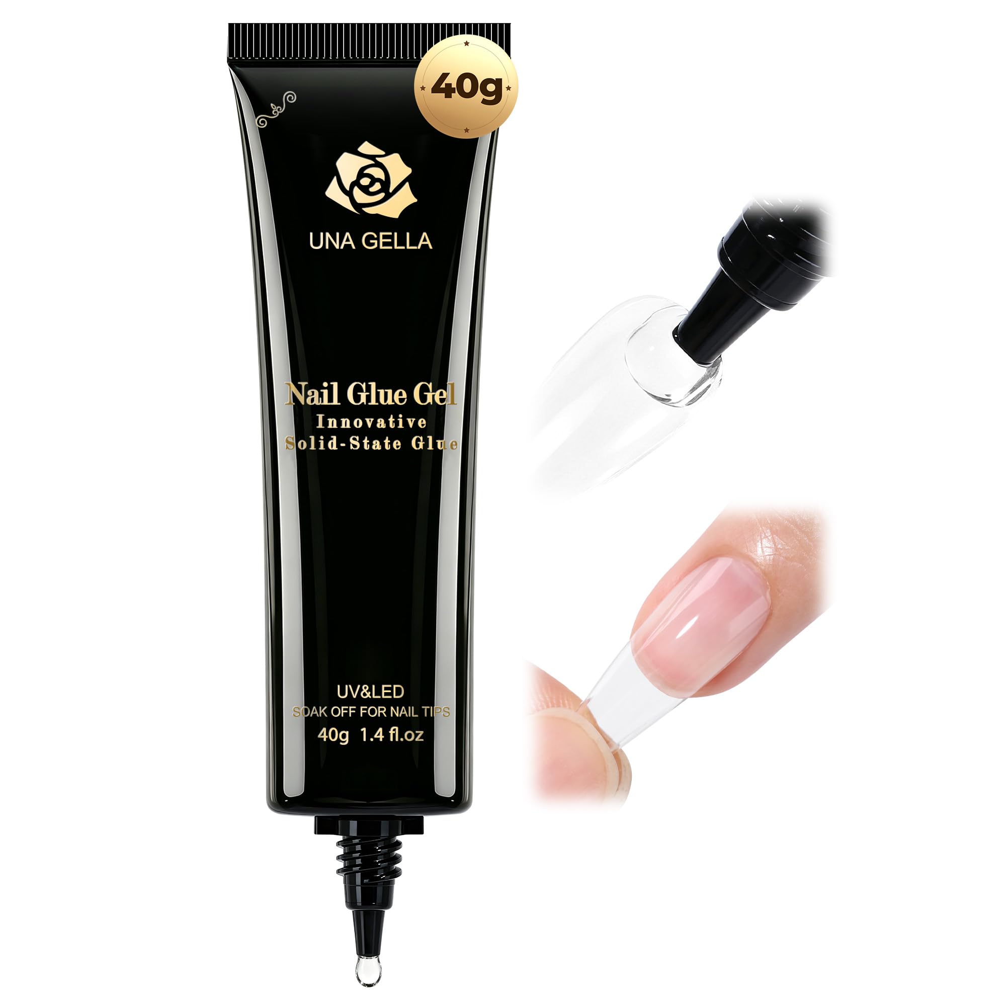 UNA GELLA Gel Nail Glue, Solid Nails Gl ue Gel 40g Lamp Curing Needed Soak Off G